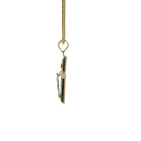 14KT Gold Charm Small Two Tone Hollow Tube Slant Ends Crucifix Cross with Plain Bell