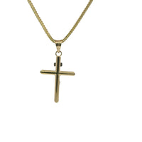 14KT Gold Charm Small Two Tone Hollow Tube Slant Ends Crucifix Cross with Plain Bell