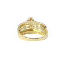 14KT Gold Ring Women's Eight Prong Square Dark Pink Clover Cluster CZ Stones with Plain Outline and White CZ Stones Border and Double Row Baguette Band Center with Round White CZ Borders