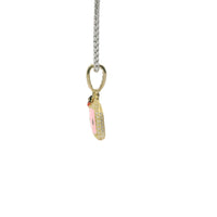 14KT Gold Charm Small 3D Enamel CoCo Melon Face Flat Back with White CZ Stones Border and Bell