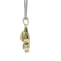 14KT Gold Charm Small 3D Green CZ Stones LaBuBu Body, Black Enamel Eyes, and White CZ Stones Bell