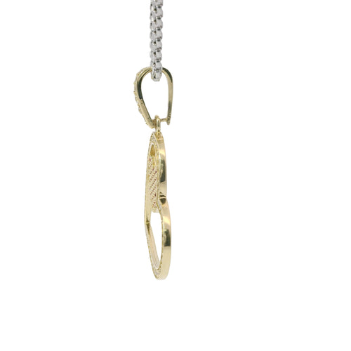 14KT Gold Charm Medium Tilted Open White CZ Stones Heart with Dark Pink Center Heart and White CZ Stones Bell