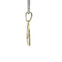 14KT Gold Charm Medium Tilted Open White CZ Stones Heart with Dark Pink Center Heart and White CZ Stones Bell