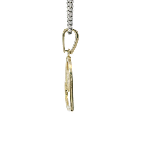 14KT Gold Charm Medium Tilted Open White CZ Stones Heart with Dark Pink Center Heart and White CZ Stones Bell