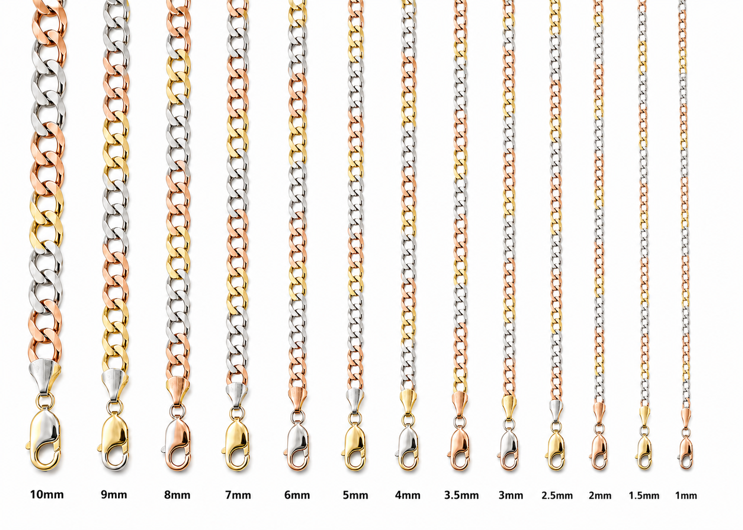 14KT Gold Chain Hollow Tri Tone Curb 6mm