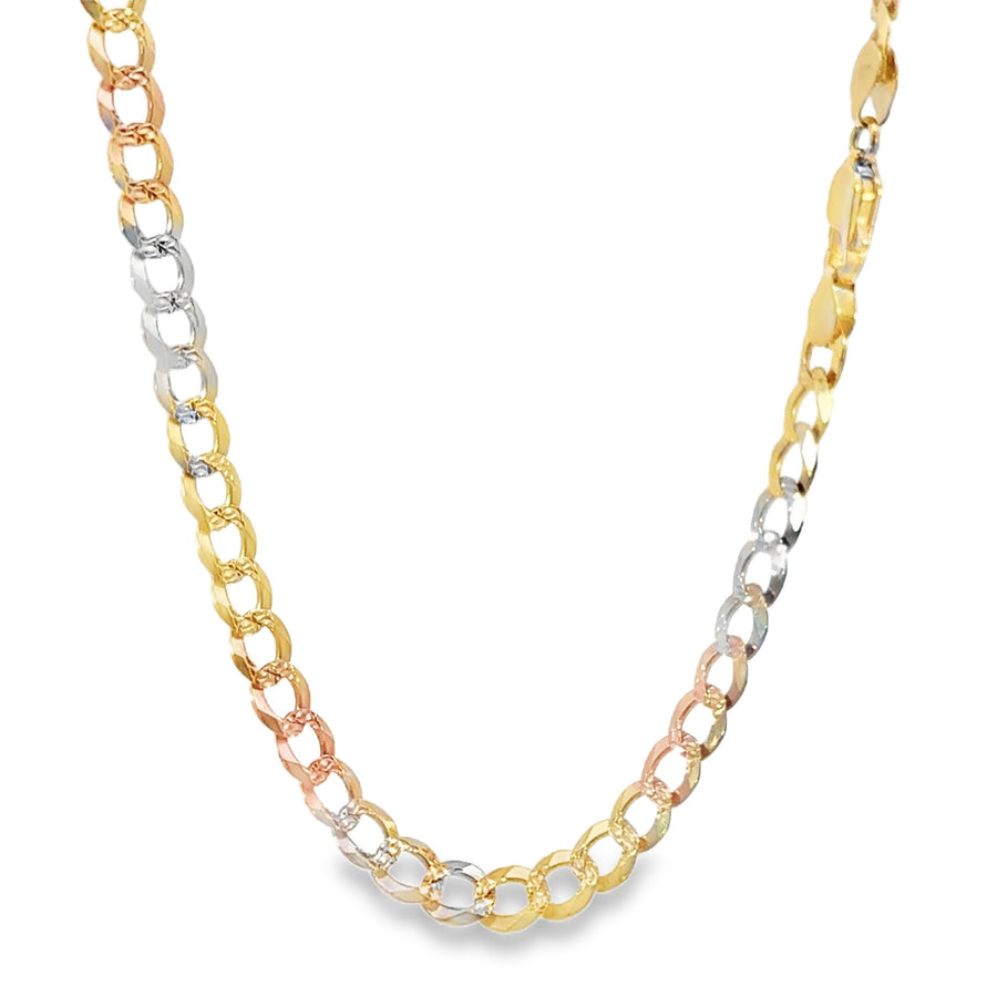 14KT Gold Chain Solid Tri Tone Curb 7mm