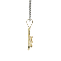 14KT Gold Charm Small White CZ Stones Heart with Plain Crown, Sash and Bell