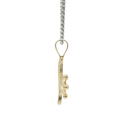 14KT Gold Charm Small White CZ Stones Heart with Plain Crown, Sash and Bell