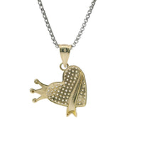 14KT Gold Charm Small White CZ Stones Heart with Plain Crown, Sash and Bell