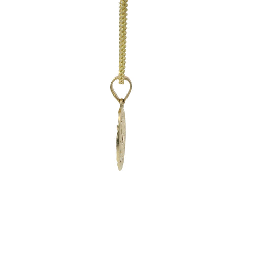 14KT Gold Charm Small Oval Tri Tone "15" Quinceanera Center with Open Swirl Background, Diamond Cut Border, and Plain Bell
