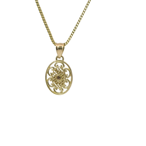 14KT Gold Charm Small Oval Tri Tone "15" Quinceanera Center with Open Swirl Background, Diamond Cut Border, and Plain Bell