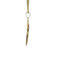 14KT Gold Charm Medium Two Tone Greek Center Cross with Flared Ends, White CZ Stones Tips and Plain Bell