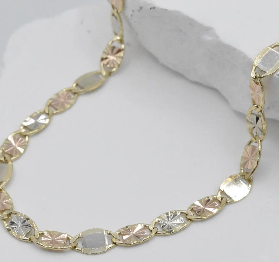 14KT Gold Chain Solid Tri Tone Mirror Valentino with Lobster Clasp 3mm