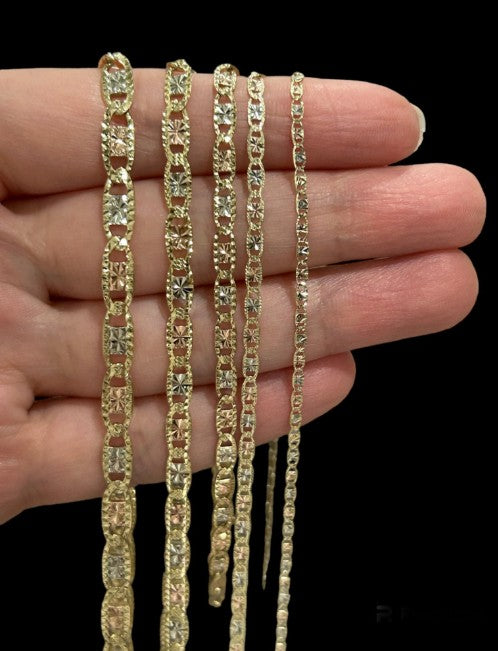 14KT Gold Chain Solid Tri Tone Square Valentino with Diamond Cut Edge and Lobster Clasp 2mm