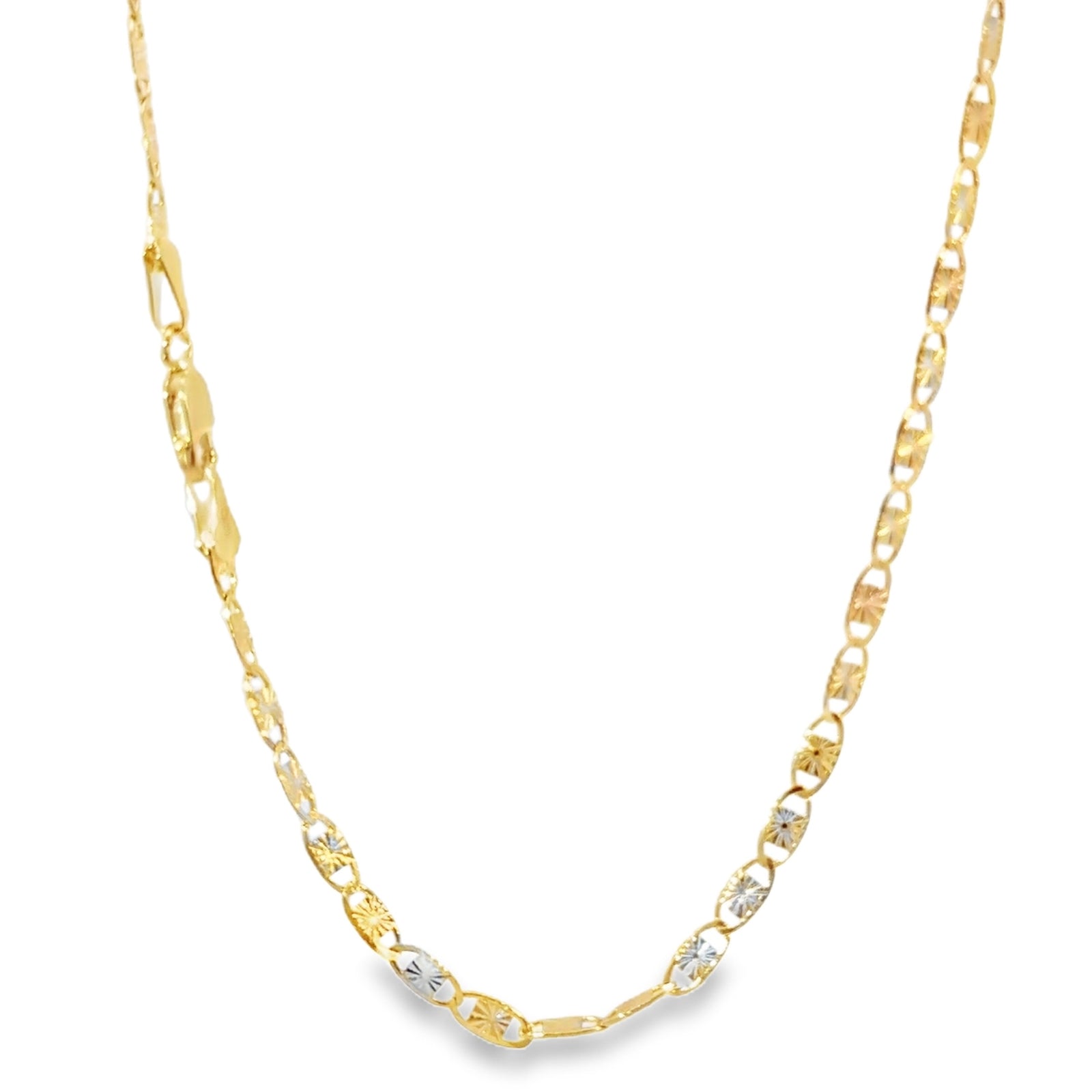 14KT Gold Chain Hollow Tri Tone Heart Valentino 3.5mm