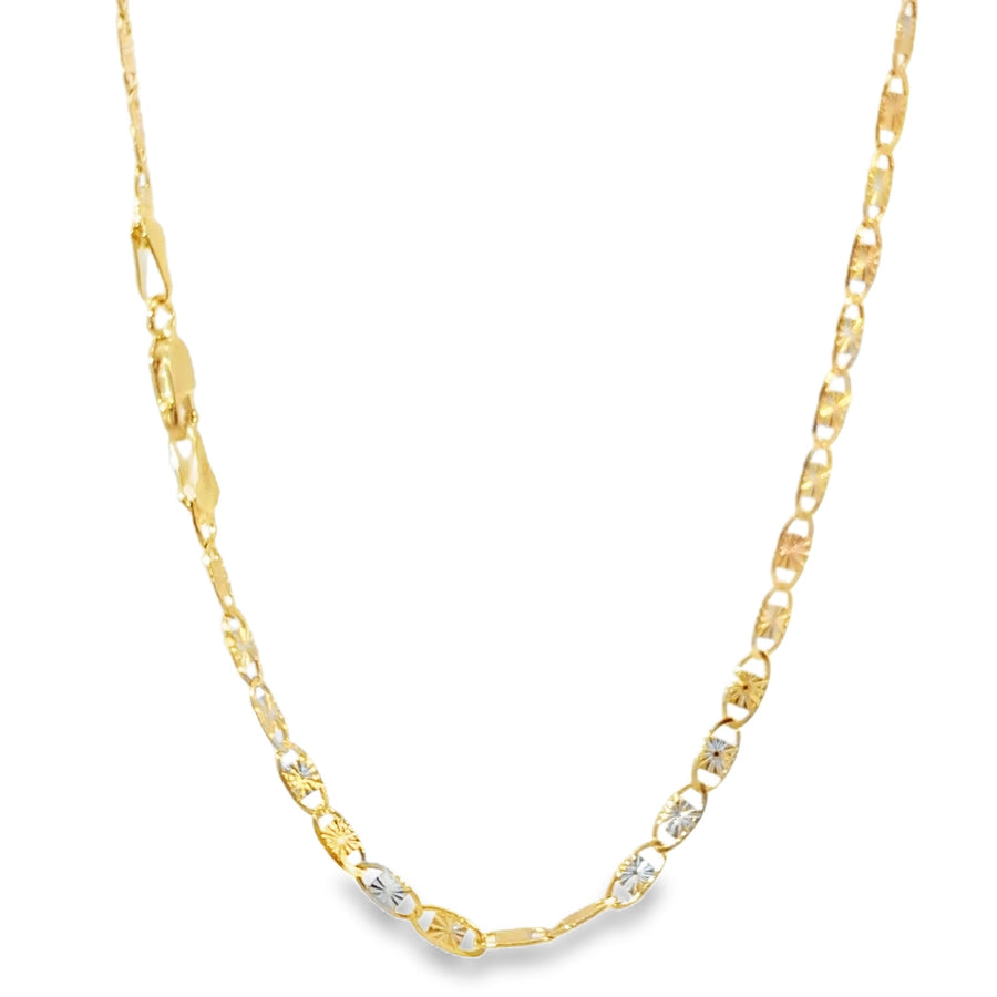 14KT Gold Chain Hollow Tri Tone Heart Valentino 3.5mm