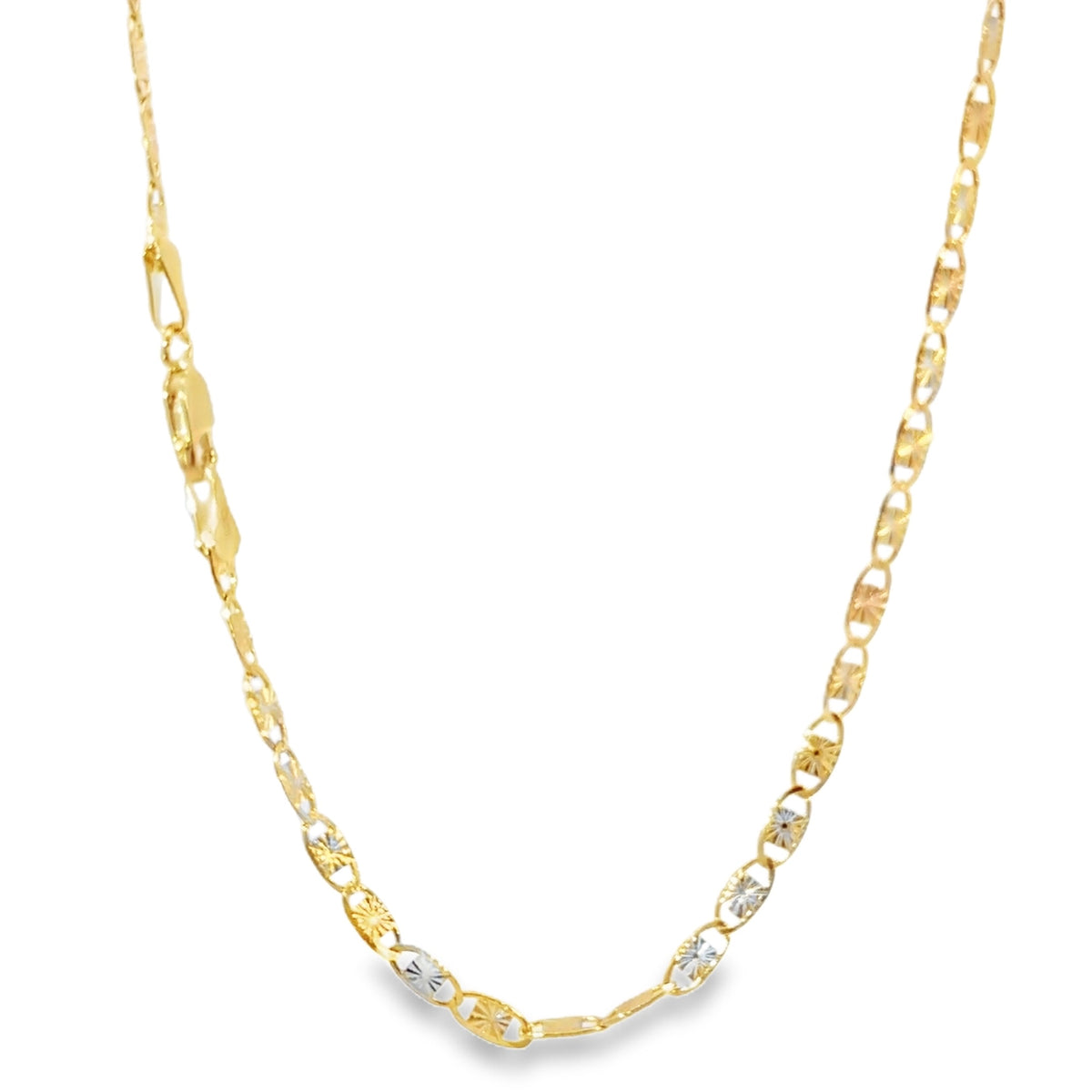 14KT Gold Chain Solid Tri Tone Heart Valentino 3.5mm