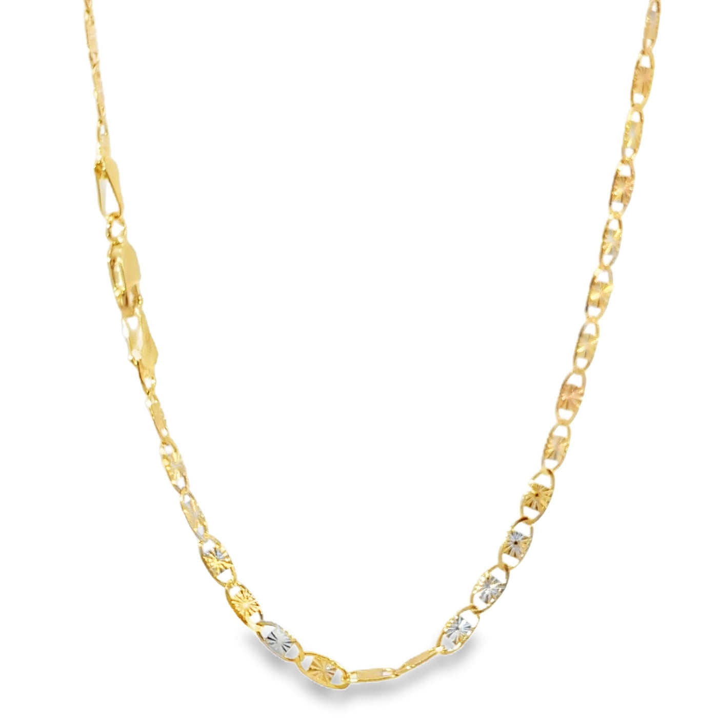 14KT Gold Chain Solid Tri Tone Heart Valentino 3.5mm