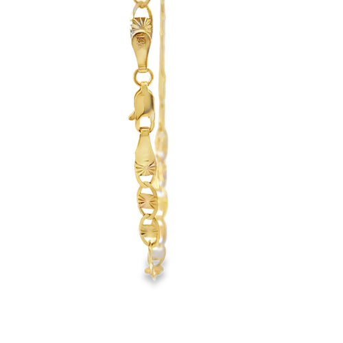 14KT Gold Chain Hollow Tri Tone Heart Valentino 4.5mm