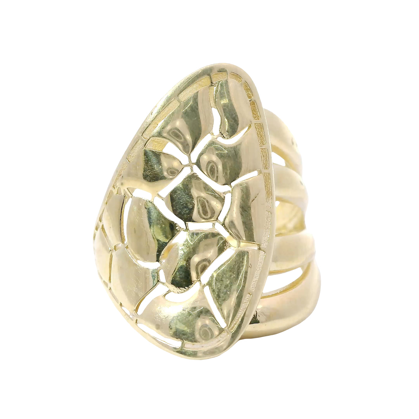14KT Gold Ring Women's Abstract Triangle Shape with Turtle Shell Print Plain Double Split Band