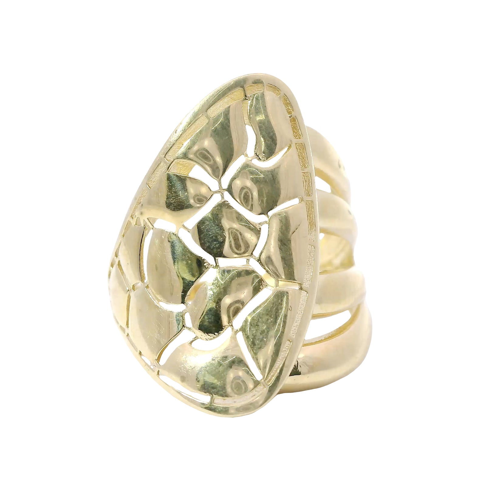 14KT Gold Ring Women's Abstract Triangle Shape with Turtle Shell Print Plain Double Split Band