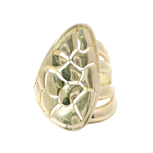 14KT Gold Ring Women's Abstract Triangle Shape with Turtle Shell Print Plain Double Split Band