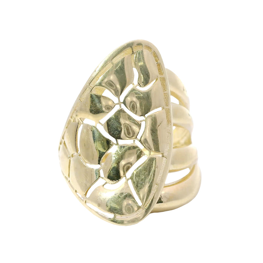 14KT Gold Ring Women's Abstract Triangle Shape with Turtle Shell Print Plain Double Split Band