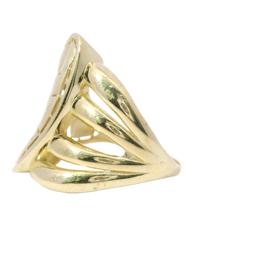 14KT Gold Ring Women's Abstract Triangle Shape with Turtle Shell Print Plain Double Split Band