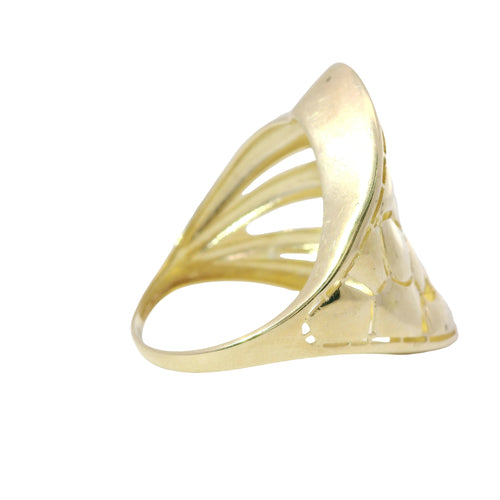 14KT Gold Ring Women's Abstract Triangle Shape with Turtle Shell Print Plain Double Split Band