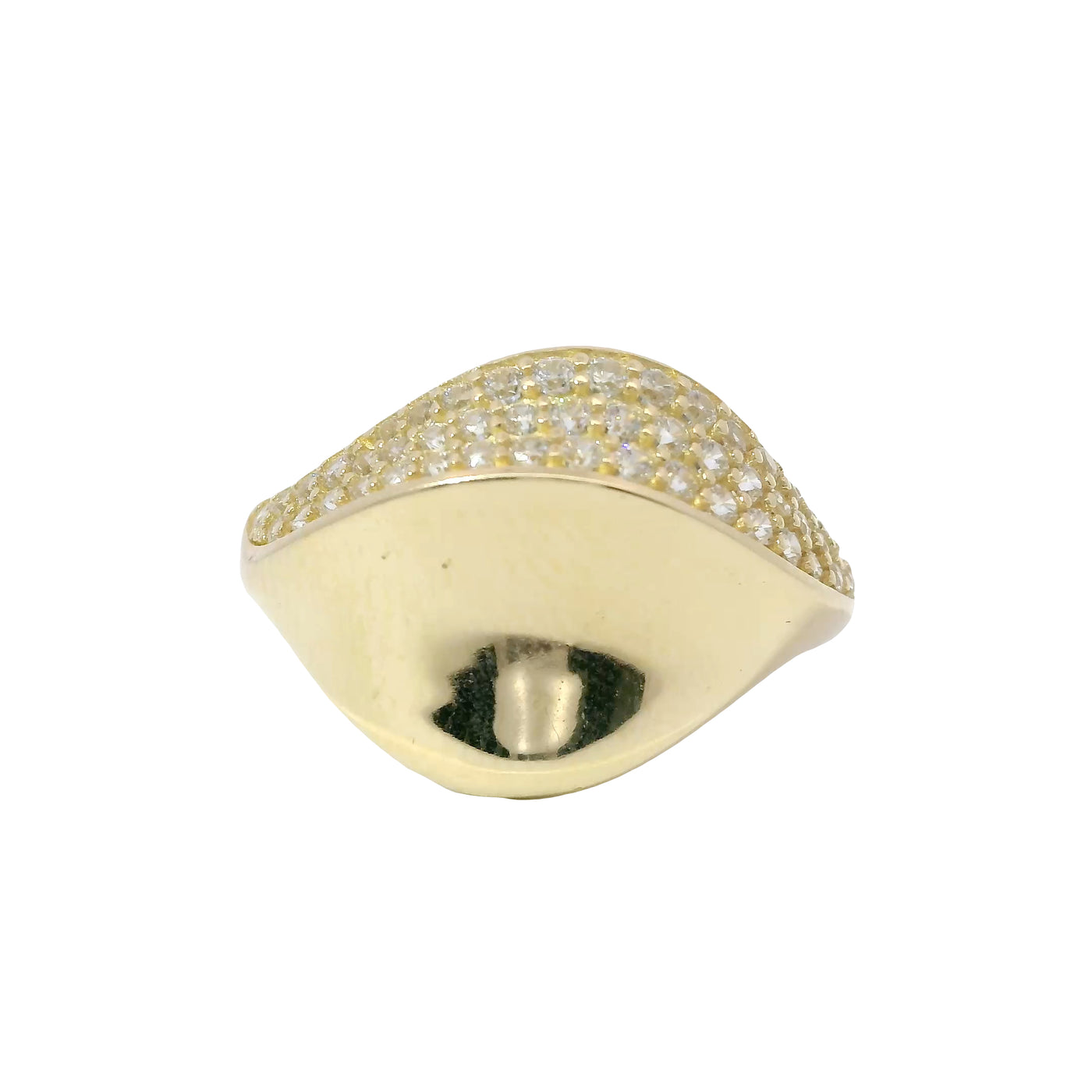 14KT Gold Ring Women's Abstract Single Wave Band with White CZ Stones on One Side of Band