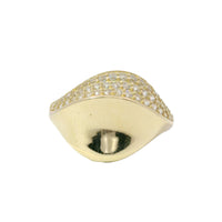 14KT Gold Ring Women's Abstract Single Wave Band with White CZ Stones on One Side of Band