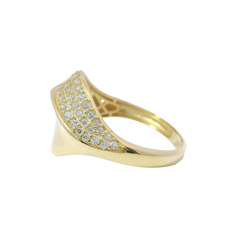 14KT Gold Ring Women's Abstract Single Wave Band with White CZ Stones on One Side of Band