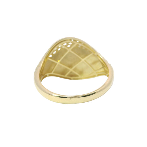 14KT Gold Ring Women's Abstract Single Wave Band with White CZ Stones on One Side of Band