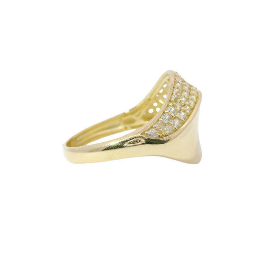 14KT Gold Ring Women's Abstract Single Wave Band with White CZ Stones on One Side of Band