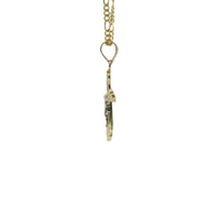 14KT Gold Charm Small Two Tone Swirl Center Club Ends Crucifix Cross with Plain Bell