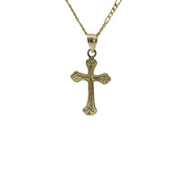 14KT Gold Charm Small Two Tone Swirl Center Club Ends Crucifix Cross with Plain Bell