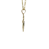 14KT Gold Charm Small Two Tone Swirl Center Club Ends Crucifix Cross with Plain Bell