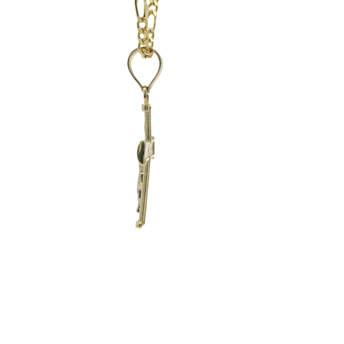 14KT Gold Charm Baby Two Tone Bar End Crucifix Cross with Plain Bell