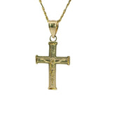 14KT Gold Charm Baby Two Tone Bar End Crucifix Cross with Plain Bell