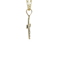 14KT Gold Charm Baby Two Tone Bar End Crucifix Cross with Plain Bell