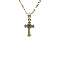 14KT Gold Charm Extra Small Daisy Center Cross with Flared Ends and Plain Band