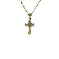 14KT Gold Charm Extra Small Daisy Center Cross with Flared Ends and Plain Band
