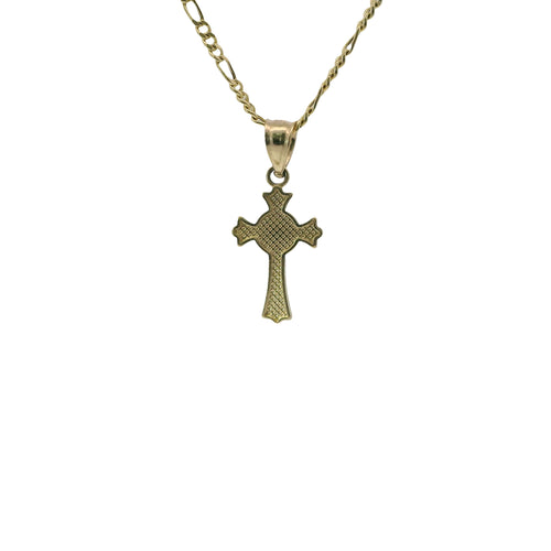 14KT Gold Charm Extra Small Daisy Center Cross with Flared Ends and Plain Band