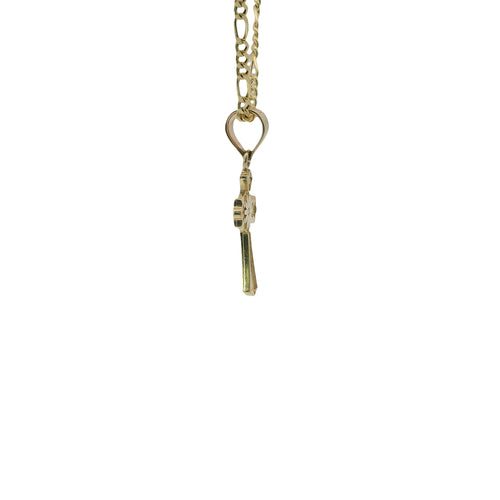 14KT Gold Charm Extra Small Daisy Center Cross with Flared Ends and Plain Band