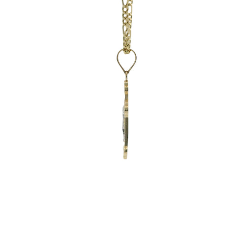 14KT Gold Charm Baby Two Tone Fan End Crucifix Cross with Plain Bell