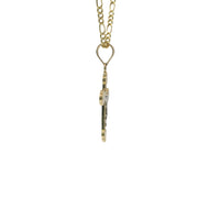 14KT Gold Charm Baby Two Tone Fan End Crucifix Cross with Plain Bell