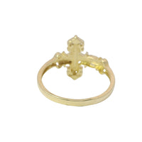 14KT Gold Ring Women's Medium Plain Center Ornate Cross with Plain Mini Split Band