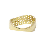 14KT Gold Ring Women's Light Weight Wavy Basket Weave with Diagonal Double Row of White CZ Stones Band