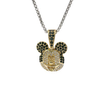 14KT Gold Charm Mickey Mouse Head with White CZ Stone Face Black CZ Ears and Bell