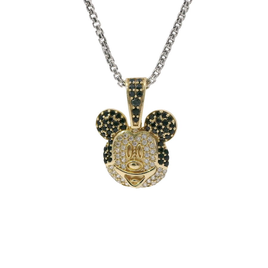 14KT Gold Charm Mickey Mouse Head with White CZ Stone Face Black CZ Ears and Bell